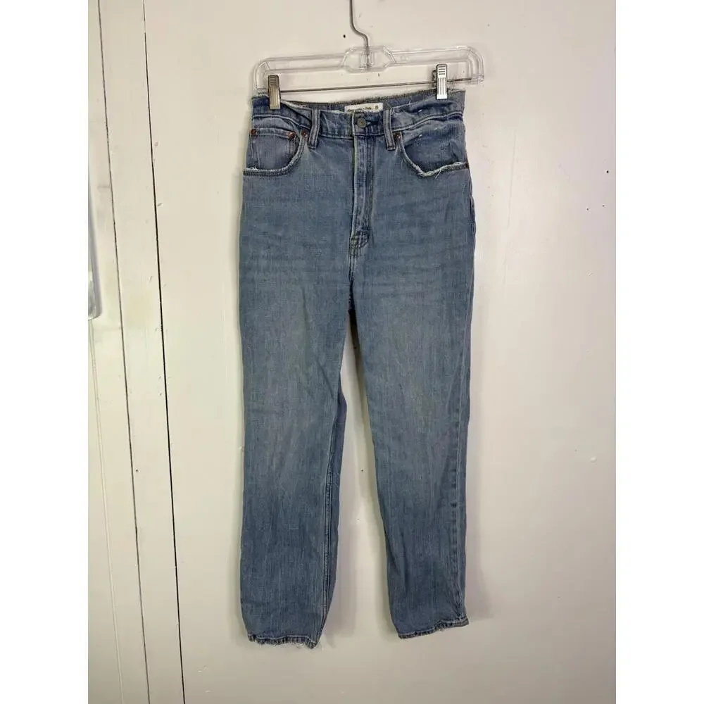 Abercrombie Fitch Jeans Womens 26 2 Ankle Straight Ultra High Rise Chewed Hem